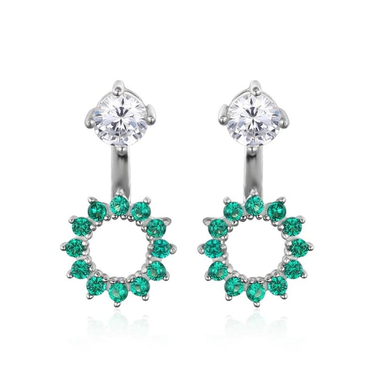 Stříbrné náušnice 2v1 se smaragdy a zirkony Enna