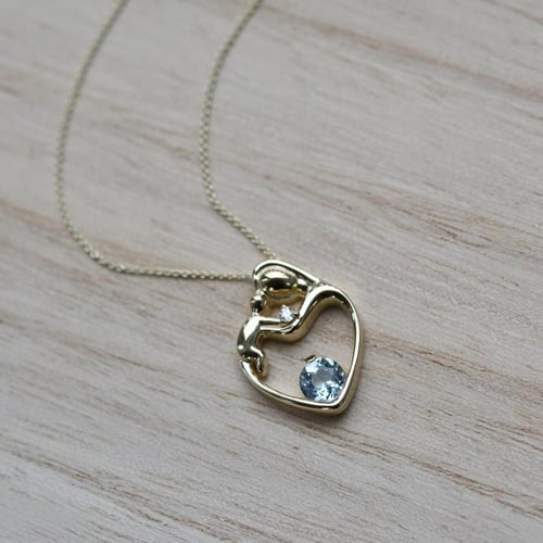 Přívěsek matka a dítě s akvamarínem a diamantem Ella