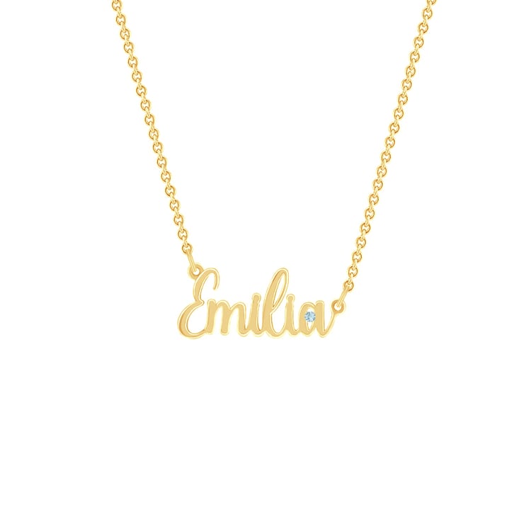 Zlatý náhrdelník se jménem a akvamarínem 72637