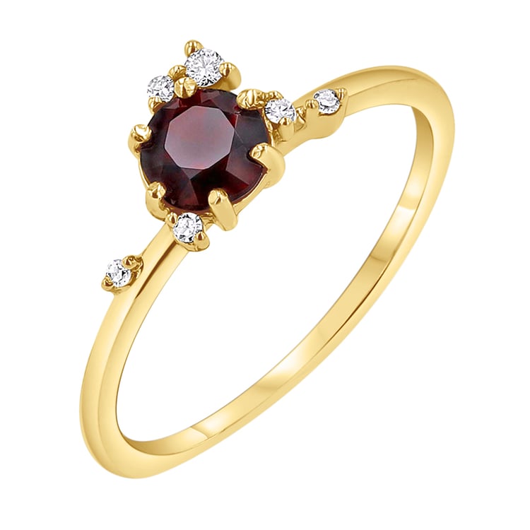 Cluster zásnubní prsten s českým granátem a diamanty Rosa 145656