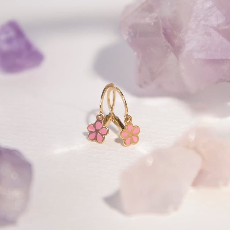 Zlaté dětské náušnice s růžovými kytičkami Celia 107941