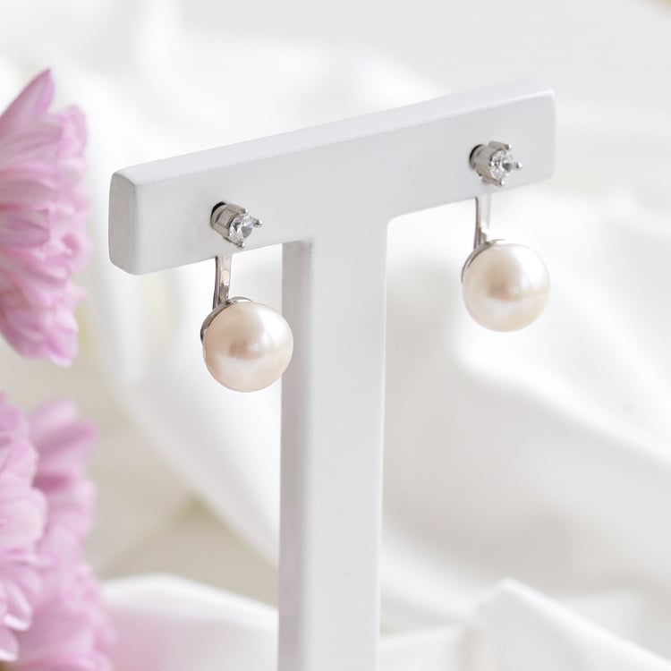 Stříbrné náušnice 2v1 s perlami a zirkóny Leela 100263