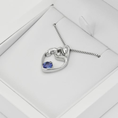 Stříbrný přívěsek matka a dítě s tanzanitem a diamantem Ella
