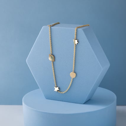 Stříbrný náhrdelník s planetami a hvězdami Malý princ