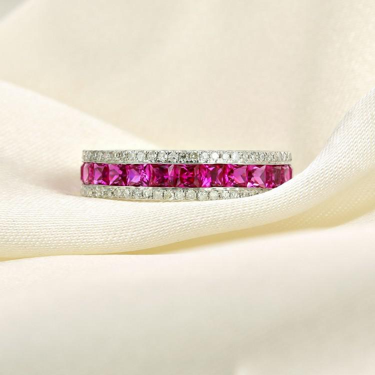 Prsten ze zlata s pricess rubíny 5051