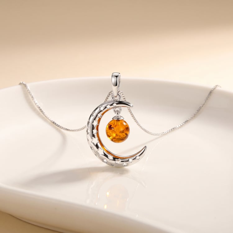 Stříbrný jantarový přívěsek ve tvaru měsíce Lana 166742