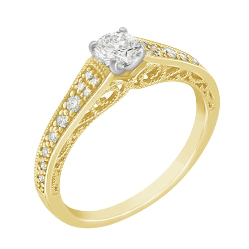 Zlatý vintage zásnubní prsten plný diamantů Keran