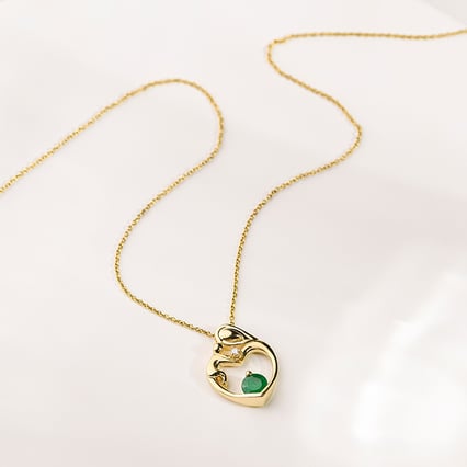 Stříbrný přívěsek matka a dítě se smaragdem a diamantem Ella