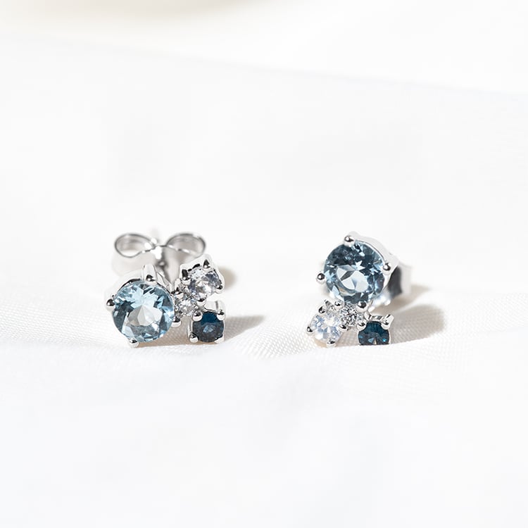 Cluster náušnice s akvamarínem, safírem, měsíčním kamenem a diamantem Kerrie 131274
