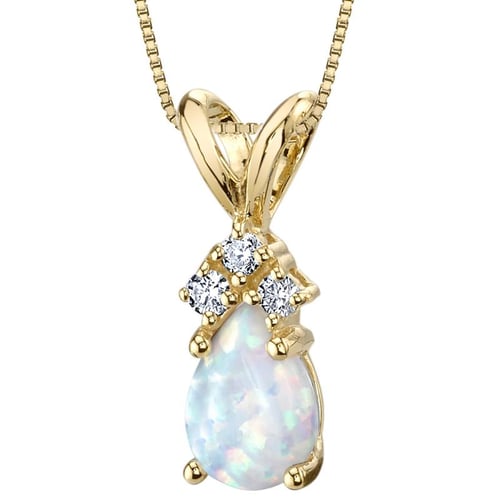 Zlatý přívěsek s bílým pear opálem a diamanty Electrah