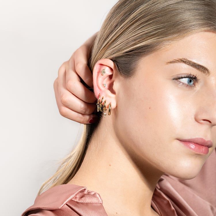 Zlatá piercing náušnice s akvamaríny Masha 149336