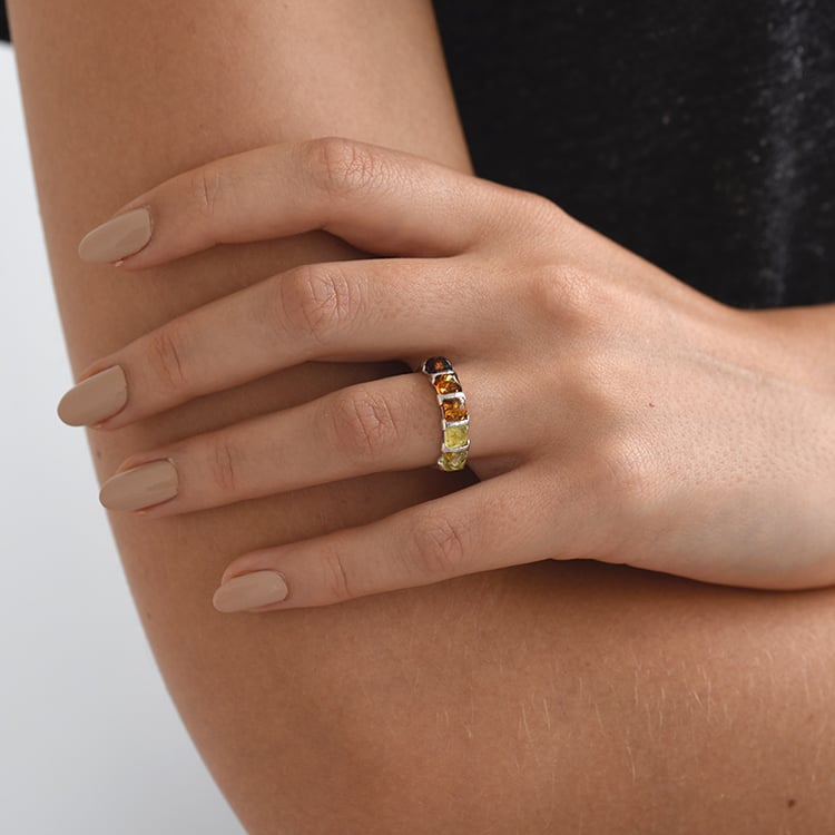 Vícebarevný stříbrný prsten s jantary Hisa 67754