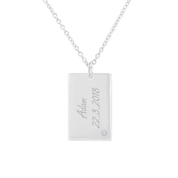 Platinový obdélníkový přívěsek s diamantem a gravírem Mays