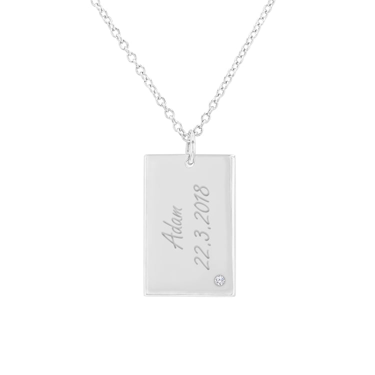 Platinový obdélníkový přívěsek s diamantem a gravírem Mays