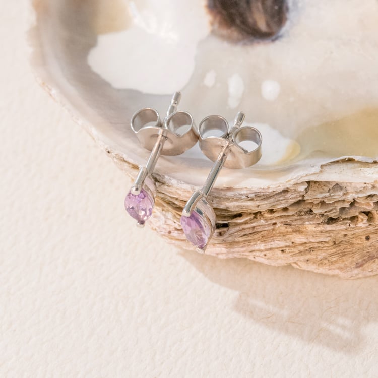 Minimalistické stříbrné náušnice s růžovými ametysty Andine 101047