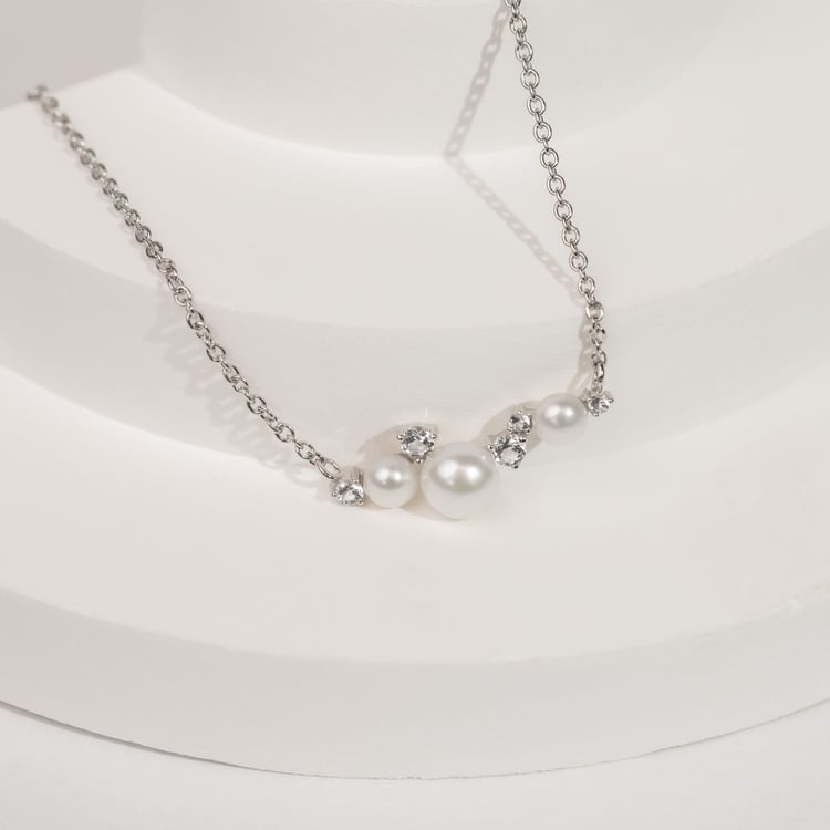 Stříbrný perlový náhrdelník s bílými topazy Tahira 163946
