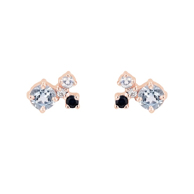 Cluster náušnice s akvamarínem, safírem, měsíčním kamenem a diamantem Kerrie