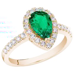 Zlatý halo prsten s pear lab-grown smaragdem a diamanty Mason