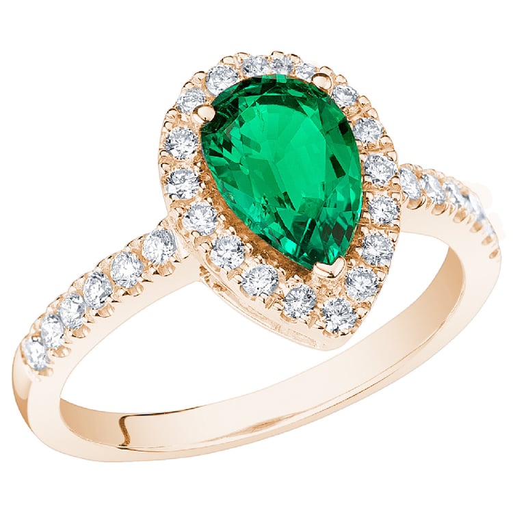 Zlatý halo prsten s pear lab-grown smaragdem a diamanty Mason 138728