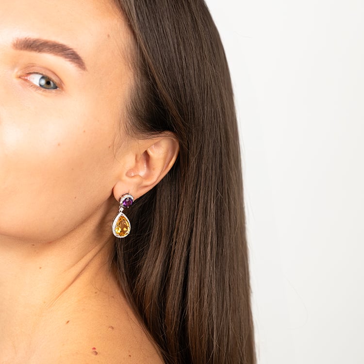 Náušnice s citríny a ametysty Mahal 146959