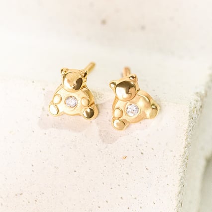 Zlaté dětské náušnice s medvídkem Bear