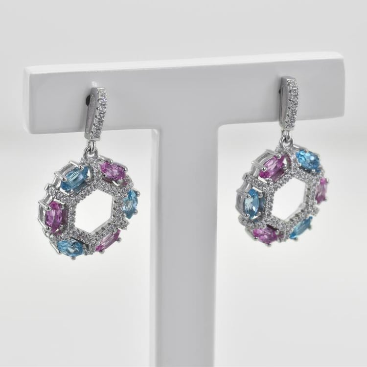 Náušnice ze stříbra s topazy a safíry 43936