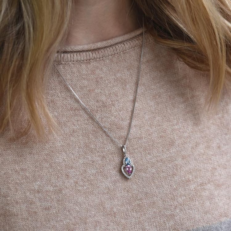 Přívěsek ze stříbra s růžovým safírem, topazem a zirkony 50649