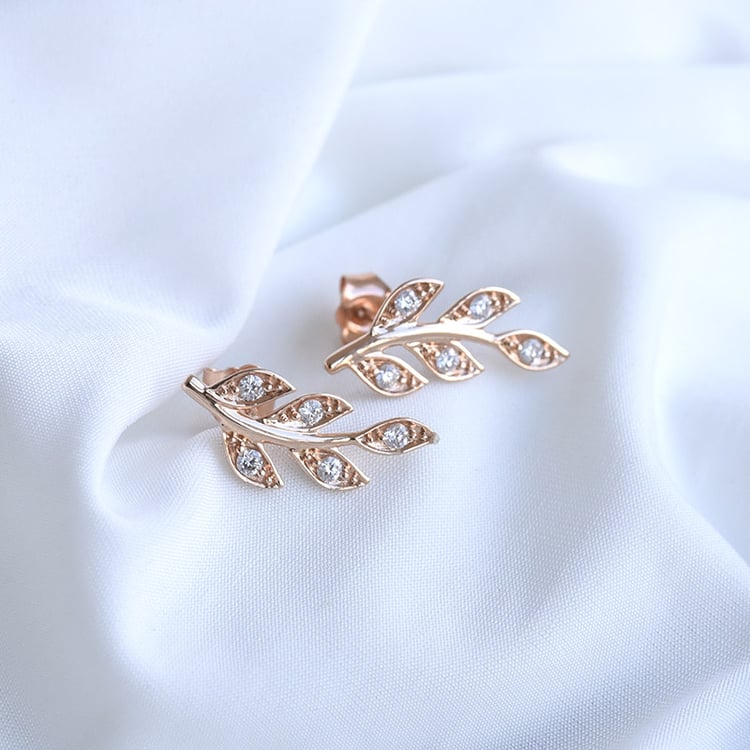 Stříbrné náušnice ve tvaru lístků s lab-grown diamanty Jooa 104127