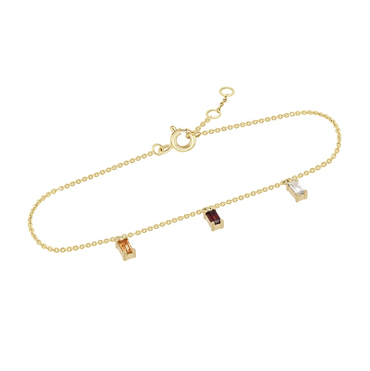 Zlatý náramek s citrínem, granátem a safírem