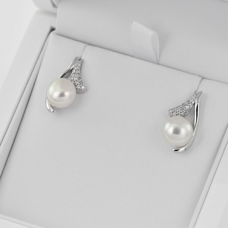 Perlové náušnice se zirkony 28256