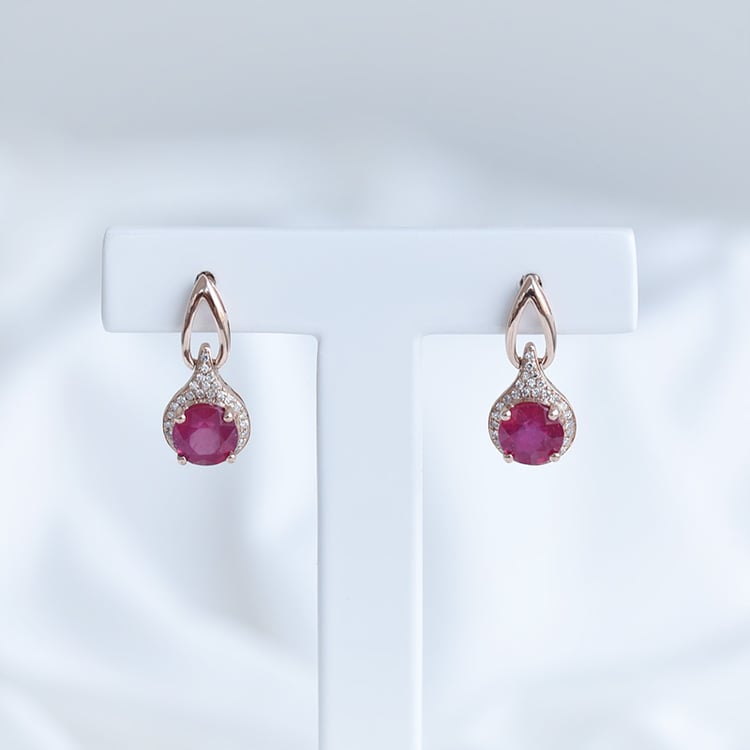 Zlaté náušnice s rubíny a diamanty Abin 93378