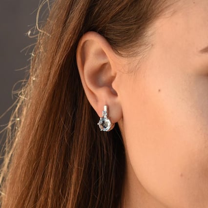 Stříbrné visací náušnice s nebesky modrými topazy Amari