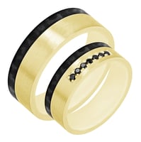 Ploché snubní prsteny z karbonu a zlata s černými diamanty Suyer