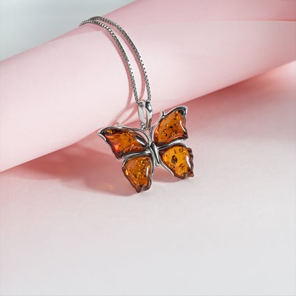 Stříbrný jantarový přívěsek ve tvaru motýla Kupu