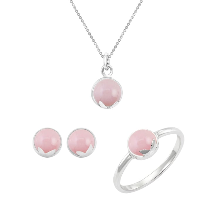 Kolekce šperků s cabochon růžovými opály z růžového zlata