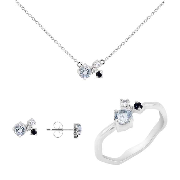 Stříbrná kolekce šperků s akvamaríny, safíry, měsíčními kameny a diamanty Halli 116714