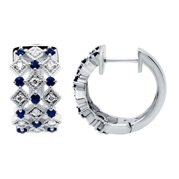 Stříbrné kruhové náušnice s diamanty a safíry Solveig 160870