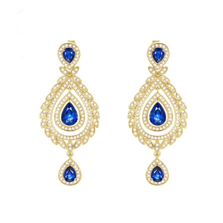 Visací náušnice ze zlata se safíry 84201