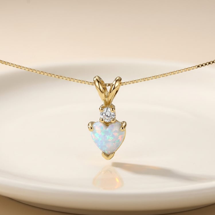 Zlatý náhrdelník s bílým opálovým srdcem a diamantem Yuffie 169954