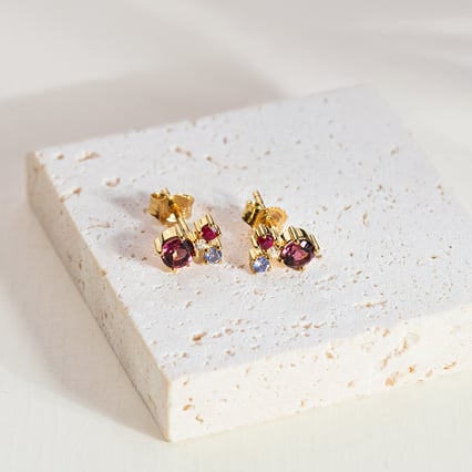 Cluster náušnice s turmalínem, tanzanitem, rubínem a diamantem Kerrie