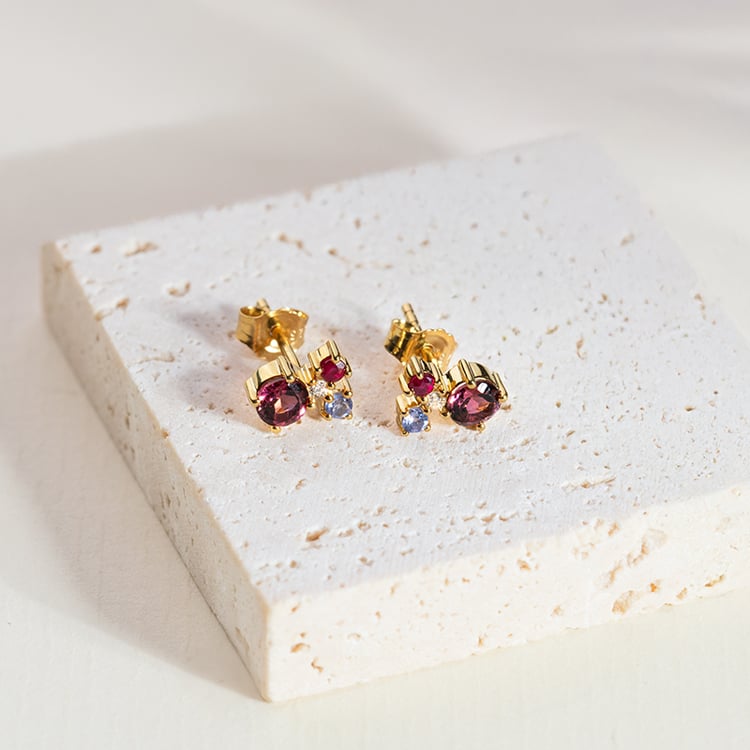 Cluster náušnice s turmalínem, tanzanitem, rubínem a diamantem Kerrie 151078