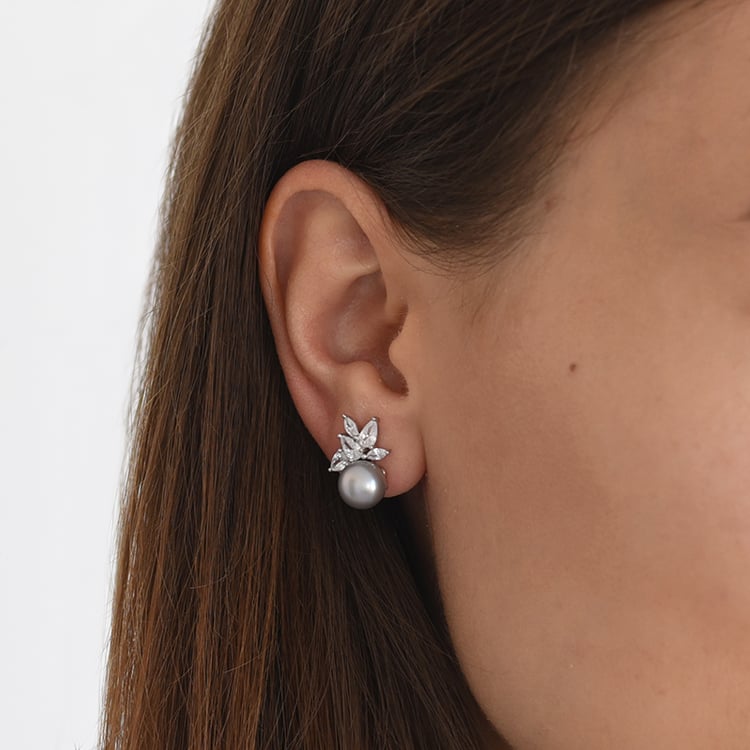 Napichovací náušnice s perlami a zirkony 61333