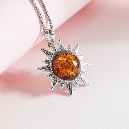 Stříbrný jantarový přívěsek ve tvaru slunce Mataha