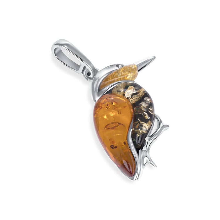 Stříbrný jantarový přívěsek ve tvaru kolibříka Burun 150188