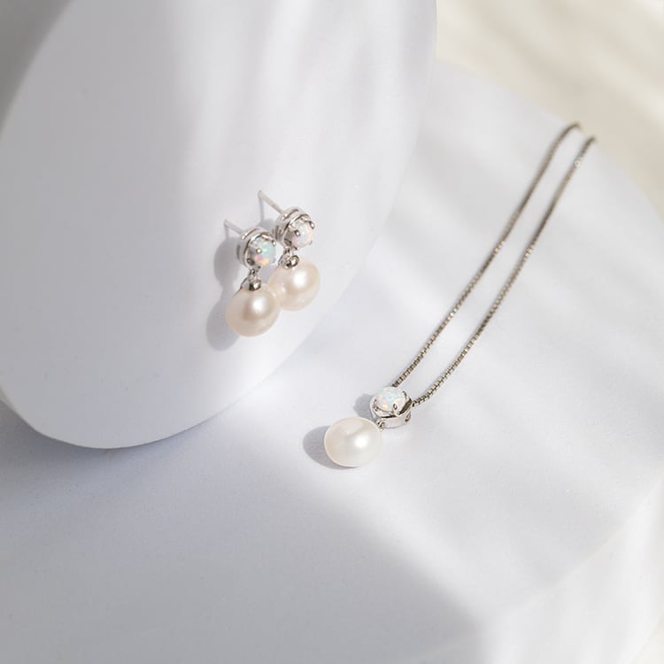 Stříbrná kolekce perlových šperků s lab-grown opály Jasna 143916