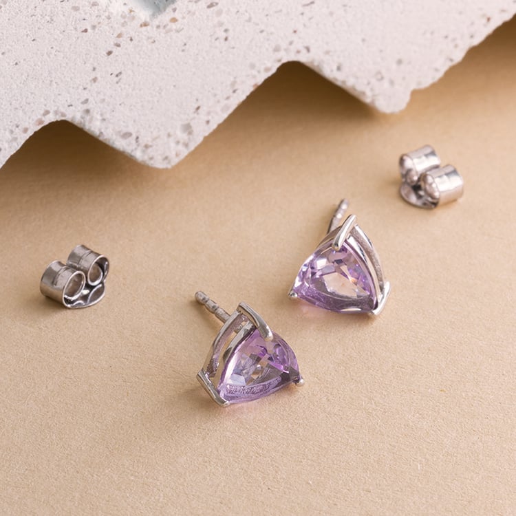 Minimalistické stříbrné náušnice s fialovým ametystem Nellie 120712