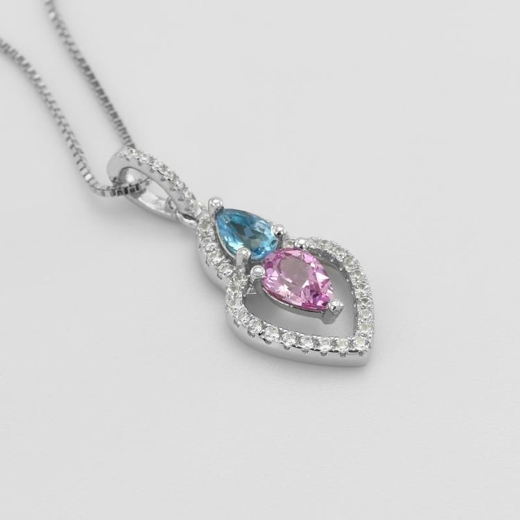 Přívěsek ze stříbra s růžovým safírem, topazem a zirkony Olaf 50650