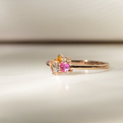 Cluster prsten s morganitem, safírem, citrínem a diamantem Bluma