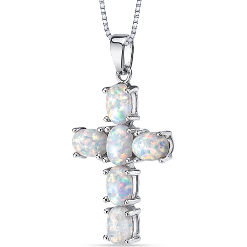 Anhänger in Kreuzform mit weißen Opalen Nafosa ohne Kette