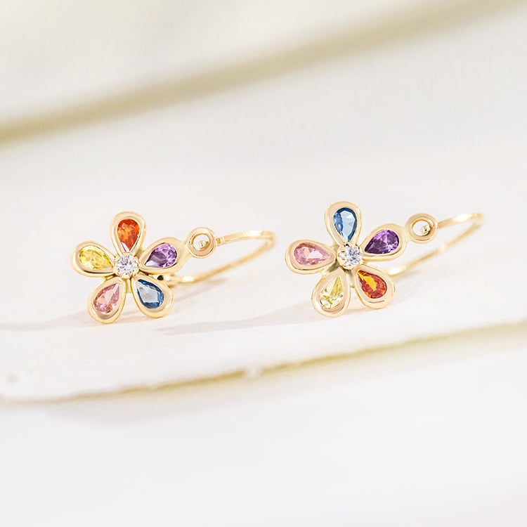 Zlaté dětské náušnice s barevnou kytičkou Poppy 164350